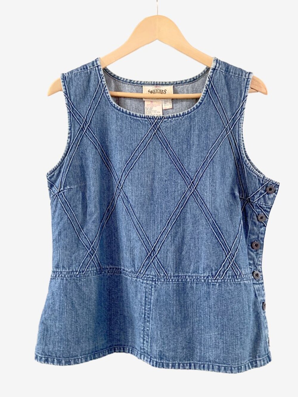 Vintage Sleeveless Denim Top with Side Seam Button Closure / size L-XL - Picture 2 of 11